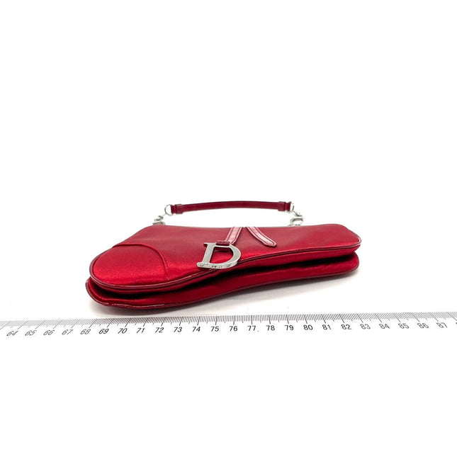 Sold Dior Saddle Vintage Classic Clutch Vintage Mini Red Silk Satin