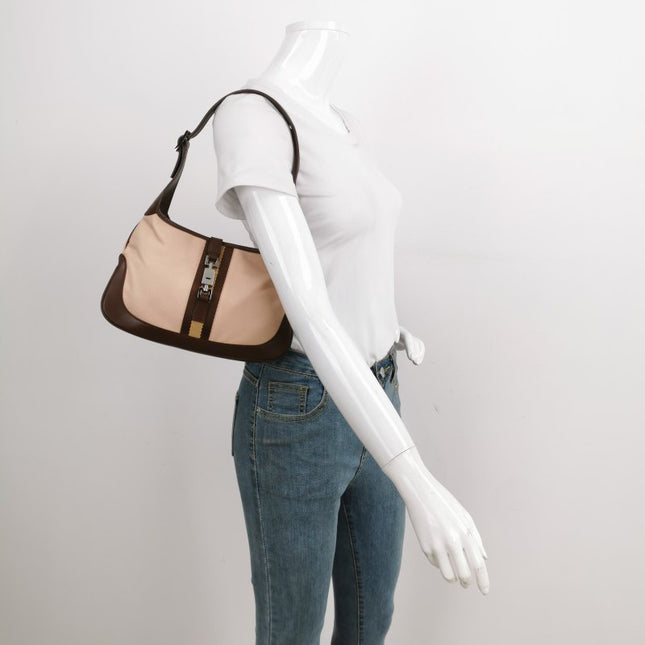 Sold Gucci Jackie Vintage Small Brown Leather and Fabric Silver Hardware