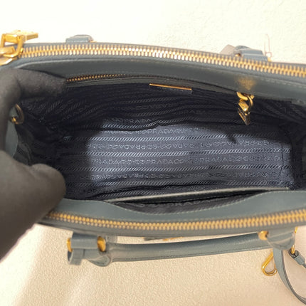 Prada Galleria Saffiano Leather Mini Grey Blue Handbag with Strap