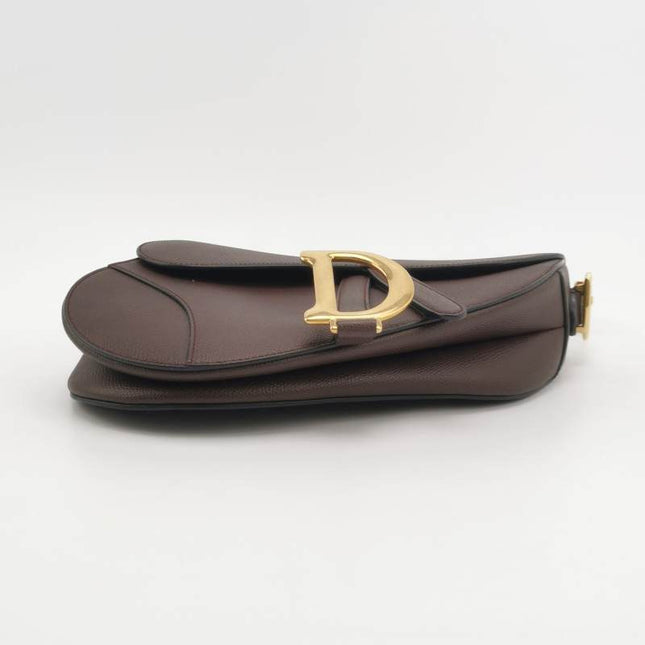Sold Dior Saddle Medium 2018 Burgundy Brown Grained Leather Handbag