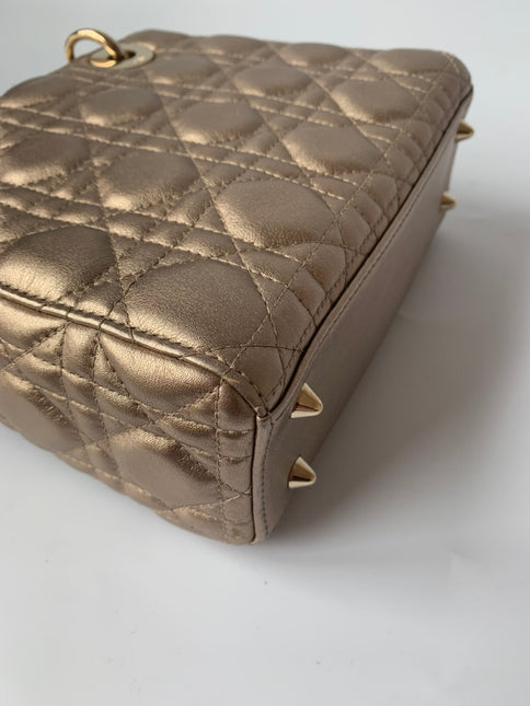 Sold Lady Dior ABCdior Small Champagne Gold and Metallic Cannage Lambskin Handbag