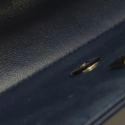 Chanel Classic Flap Mini Rectangular Navy Lambskin Leather Gold Hardware Microchip