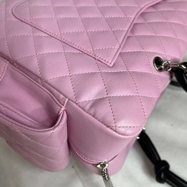 Chanel Cambon Large Pink Calfskin Leather Double Strap Handbag