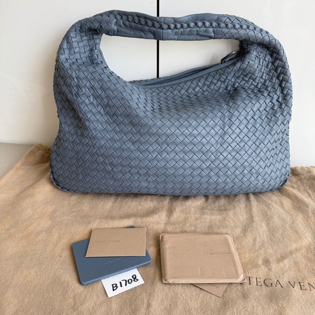 Bottega Veneta Veneta Hobo Misty Blue Intrecciato Leather Bag Medium 45cm-Luxbags