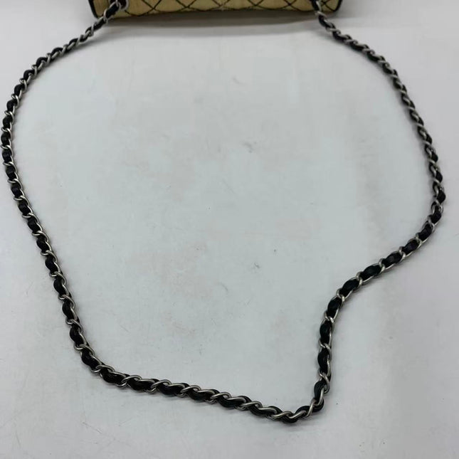 Chanel Medium Straw Wicker Flap Bag Black Diamond Wild Stitch