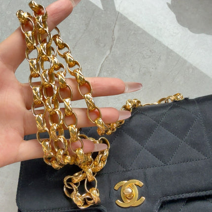 Chanel Diana Flap Bag Mini Black Silk Satin Bijou Chain