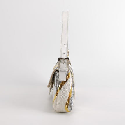 FENDI Baguette 1997 Zebra-Stripe Sequin White and Silver