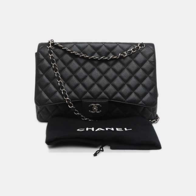 Chanel Classic Flap Maxi Black Caviar Leather Single Flap with Silver Hardware