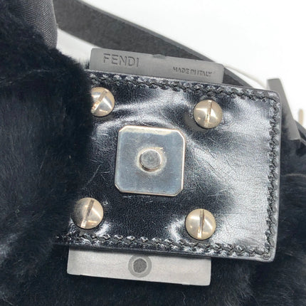 Fendi Mamma Baguette Black Faux Fur Shoulder Bag