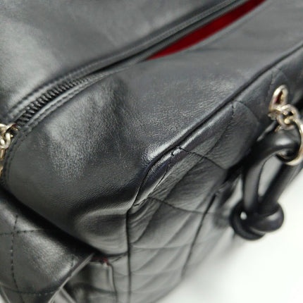 Chanel Cambon Large Black Calfskin Leather Double Strap Handbag