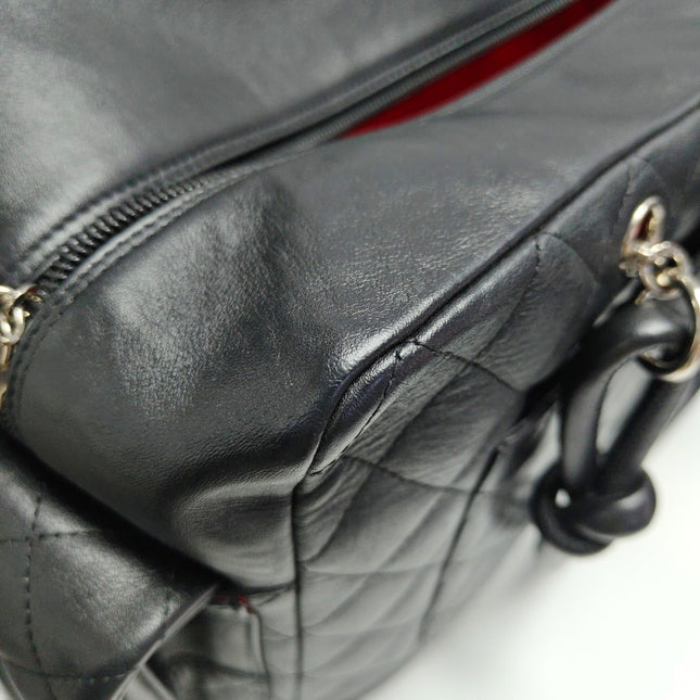 Chanel Cambon Large Black Calfskin Leather Double Strap Handbag