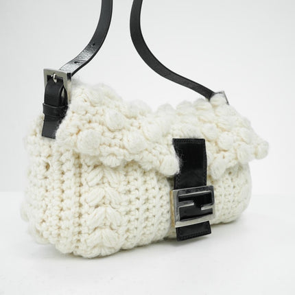 Sold Fendi Baguette Bag White Wool Pompom Shoulder Bag