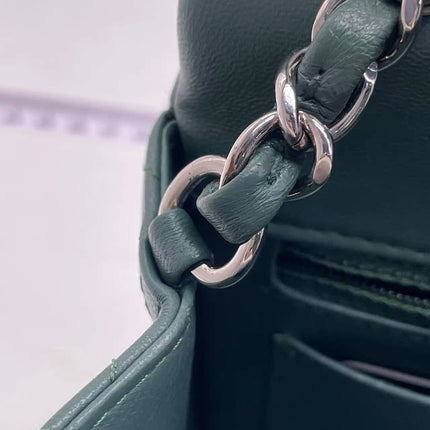 Chanel Classic Flap Mini Rectangular 2019 Green Lambskin Leather Silver Hardware