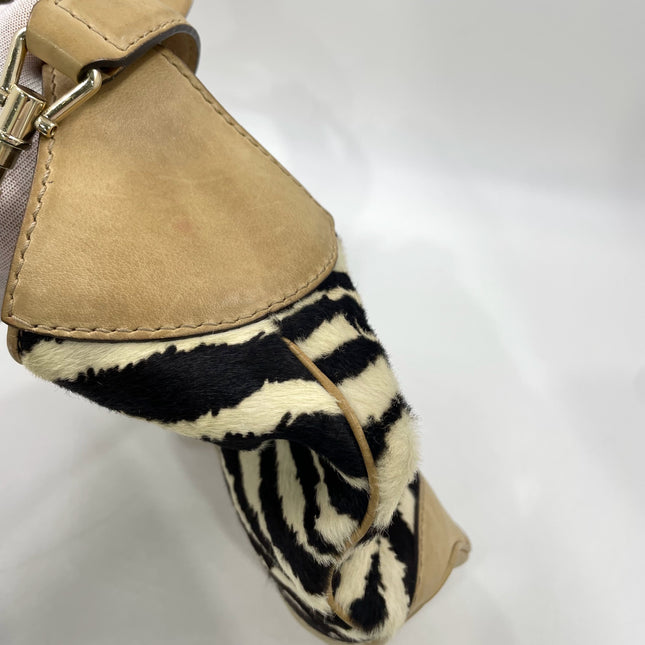 Gucci Jackie Soft Medium Zebra Print Pony-style Calfskin and Beige Suede Silver HW