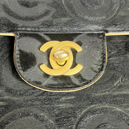 Chanel East West Rare Black Pony-hair Calfskin Leather CC Logo