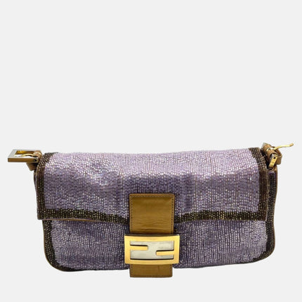 Sold FENDI Baguette Lilac Purple Glitter beads and Gold Leather