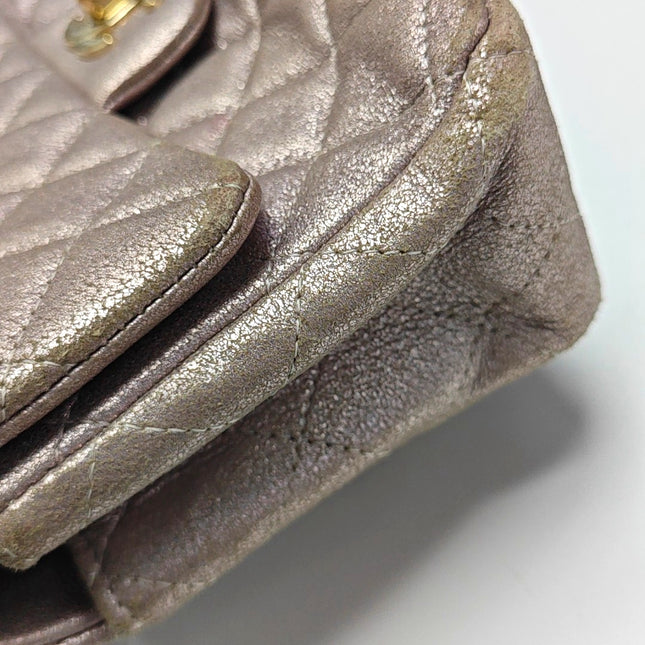 Chanel Classic Flap Mini Metallic Pink Lambskin Leather Gold Hardware