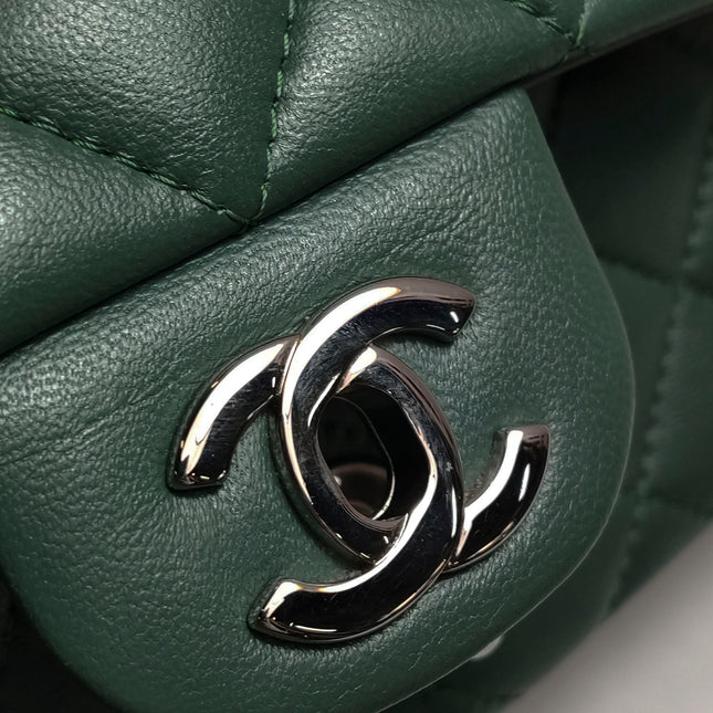 Chanel Classic Flap Mini Rectangular 2019 Green Lambskin Leather Silver Hardware