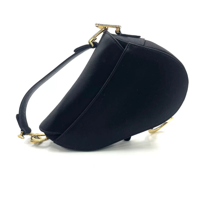 Dior Saddle Mini Silk Handbag Black with crystals
