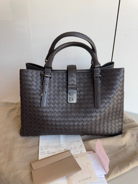 Bottega Veneta Roma Large Intrecciato Nappa Leather Dark Brown 35cm-Luxbags