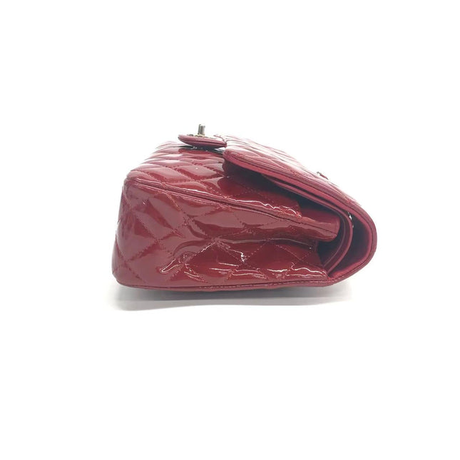 Chanel Classic Flap Medium 2012 Red Burgundy Patent Leather Silver Hardware