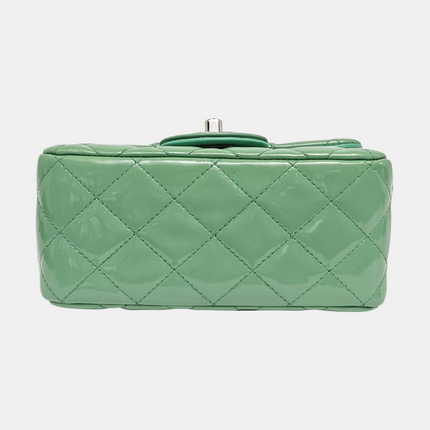 Chanel Classic Flap Mini Square Light Green Patent Leather Silver Hardware