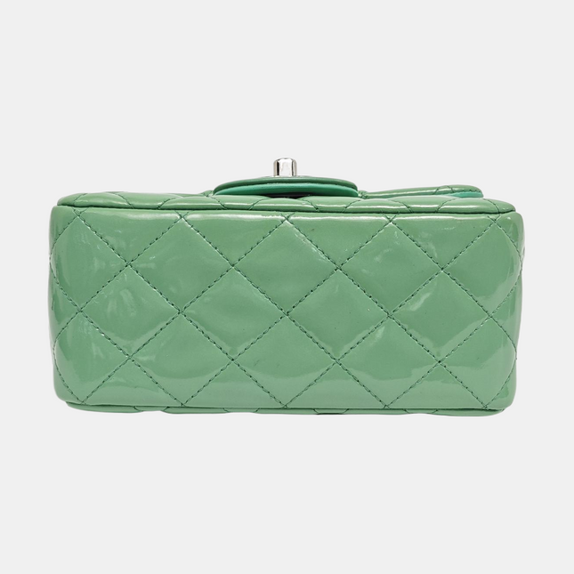 Chanel Classic Flap Mini Square Light Green Patent Leather Silver Hardware