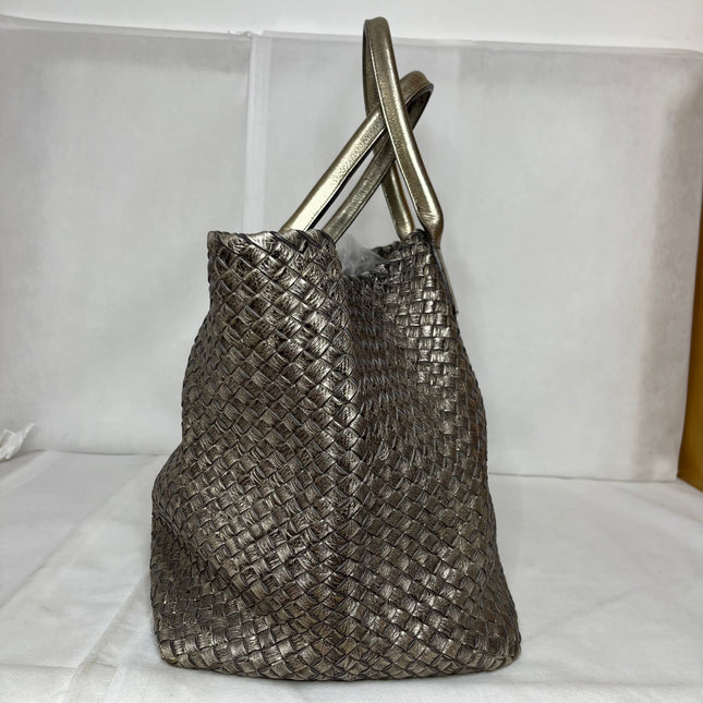 Bottega Veneta Cabat Large Intreccio Deerskin Leather Tote Bag Gold