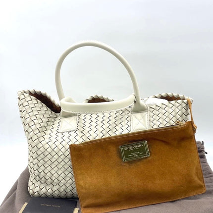 Bottega Veneta Cabat Tote Small/Medium Intreccio Cream White Leather and Suede Lining 32cm-Luxbags