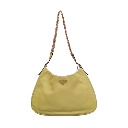 Prada Cleo Nylon Yellow Gold-tone Chain Shoulder Bag
