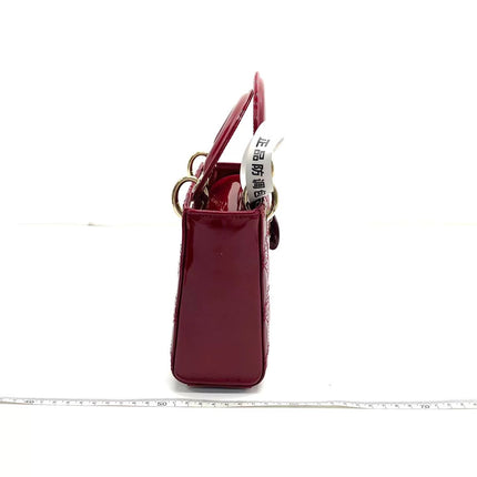 Lady Dior Mini 2020 Red Burgundy Patent Leather Gold Hardware Suede Interior Chain Strap