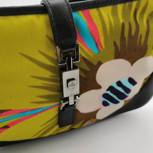 Gucci Jackie Vintage Mini Multicolor Floral Canvas Black Leather Shoulder Bag