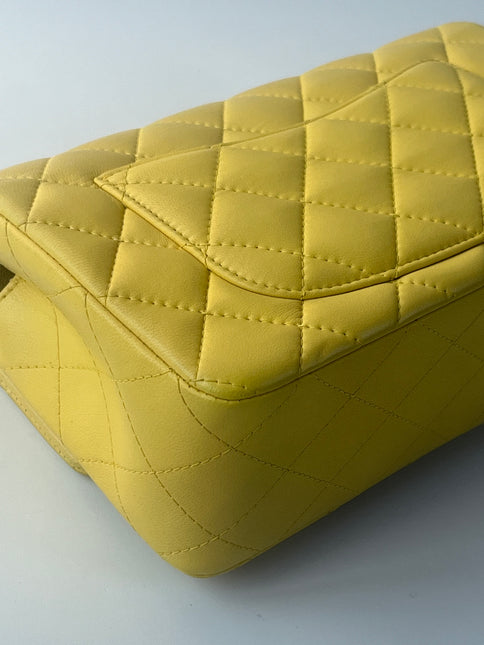 Chanel Classic Flap Rectangular Mini Cuir Verni Jaune, Finition Argentée, 2014-2015