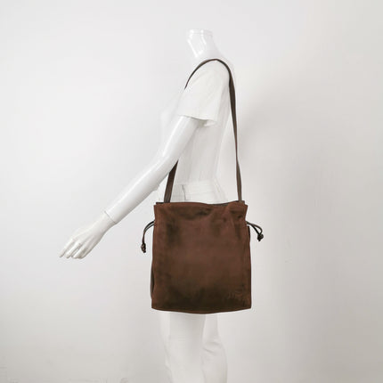 Loewe Flamenco Medium Brown Suede Leather Shoulder Bag 28cm