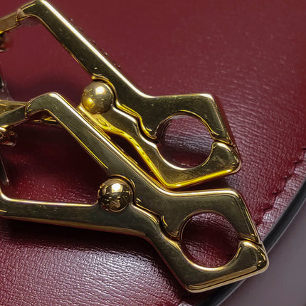 Gucci Bamboo 1947 Small Ancora Red Burgundy Calfskin Leather Top Handle Bag