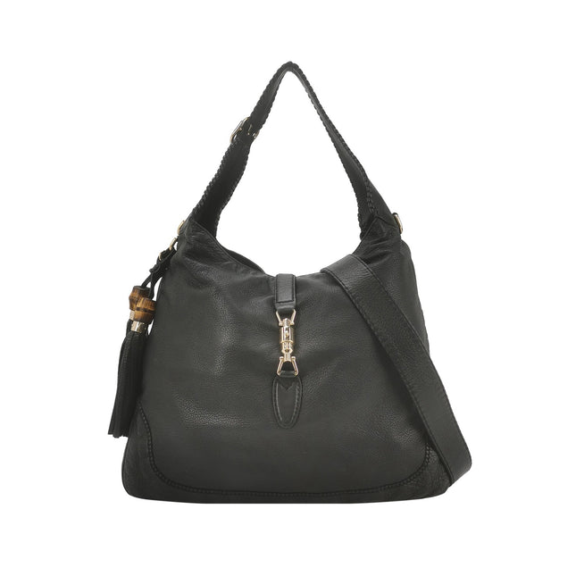 Gucci Jackie Soft Large Black Leather Shoulder Bag With Strap-Luxbags
