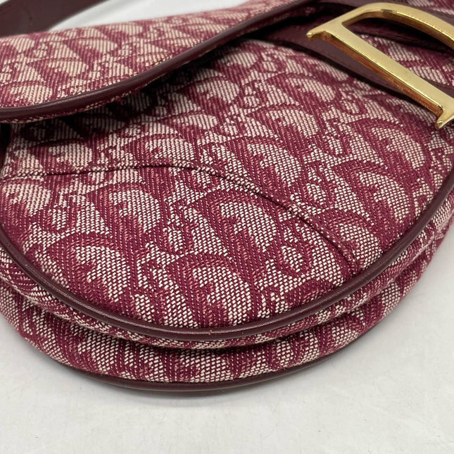 Dior Saddle Vintage Medium Red Burgundy Monogram Oblique Shoulder Bag 2002