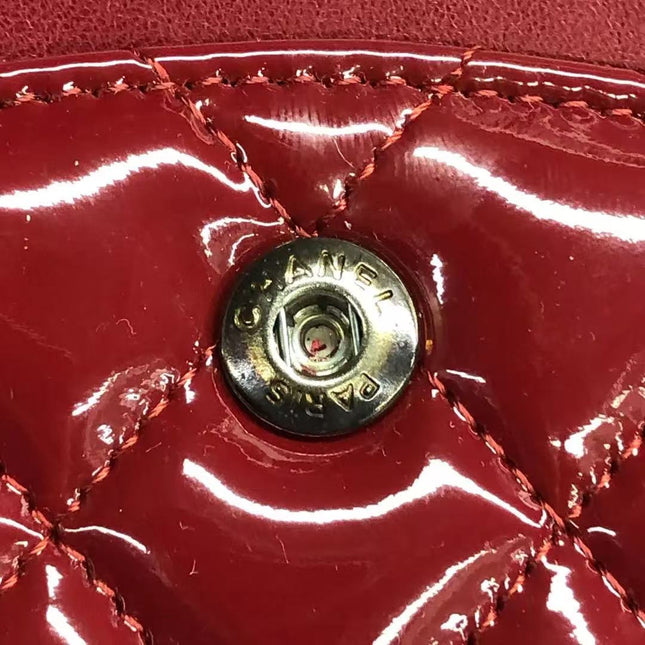 Chanel Classic Flap Medium 2012 Red Burgundy Patent Leather Silver Hardware