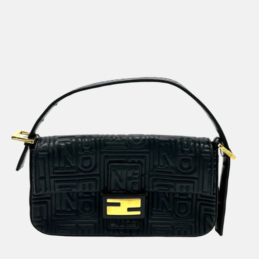 Fendi Baguette 1997 Re-edition 3D Embossed Black Leather Shoulder bag-Luxbags