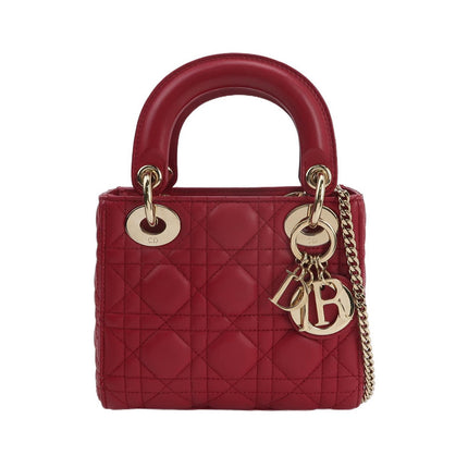 Lady Dior Mini 2020 Dark Red Lambskin Leather Gold HW Chain Strap
