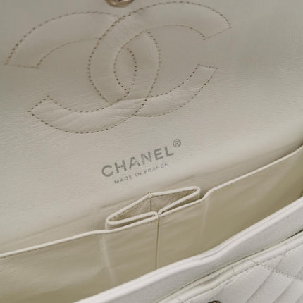 Chanel Classic Flap Medium 2008 White Caviar Leather Silver Hardware