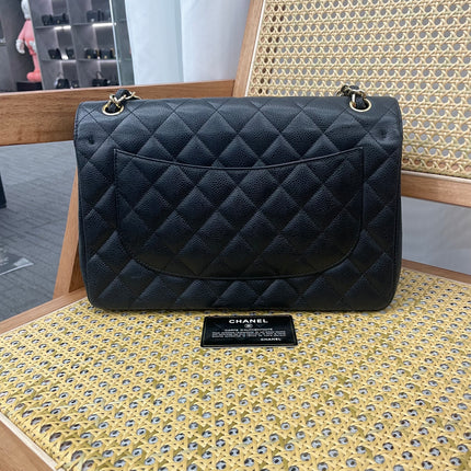Chanel Classic Flap Jumbo 2011 Black Caviar Leather Double Flap Gold Hardware