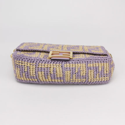 Fendi Baguette Medium Beige Lavender Raffia Leather Crossbody Bag