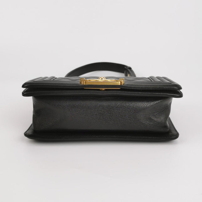 Chanel Le Boy Small Black Lambskin Leather Antiqued Gold Hardware