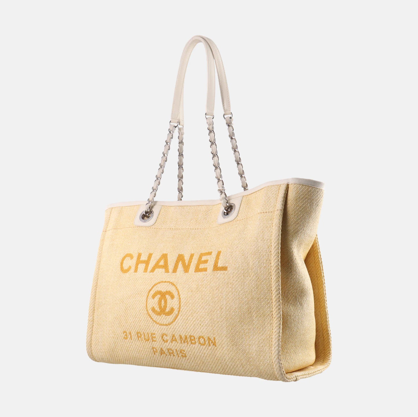 Sold Chanel Deauville Tote 2013 Yellow Denim Leather Trim Small