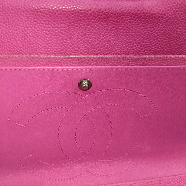 Chanel Classic Flap Jumbo Pink Caviar Leather Double Flap Silver Hardware, 2013-14