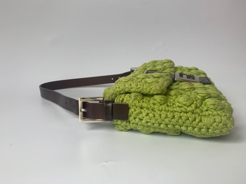 Sold Fendi Baguette Bag Green Wool Pompom Shoulder Bag