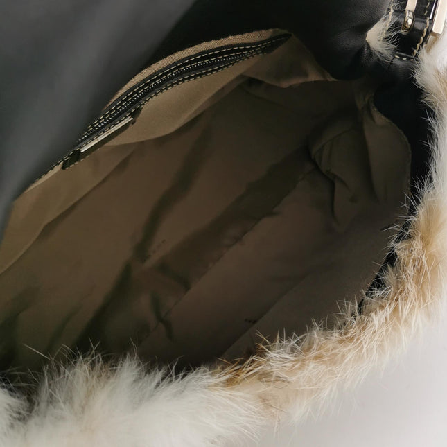 Fendi Mamma Baguette Rabbit Fur Polka Dots Print Shoulder Bag