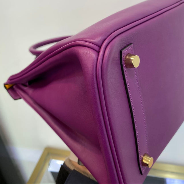 Hermes Birkin 30 HSS Special Order Anemone Purple Swift Leather Mango Yellow Interior GHW, 2017