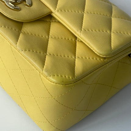 Chanel Classic Flap Rectangular Mini 2016 Yellow Lambskin Leather Gold Hardware